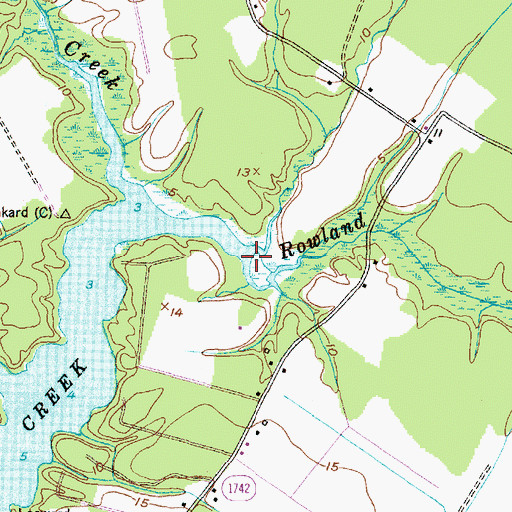 Topographic Map of Rowland Creek, NC