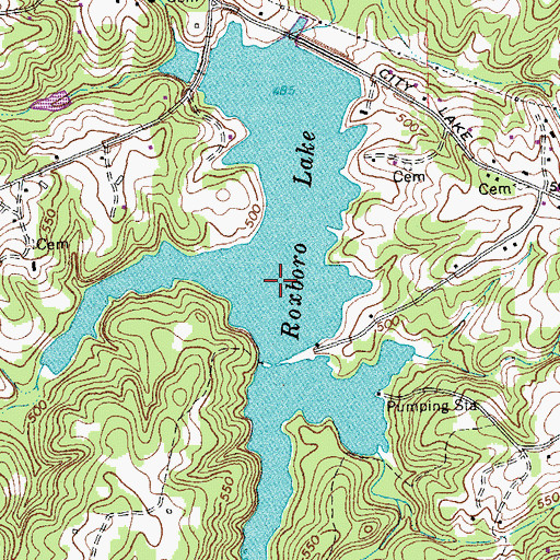 Topographic Map of Roxboro Lake, NC