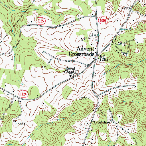 Topographic Map of Royal Chapel, NC