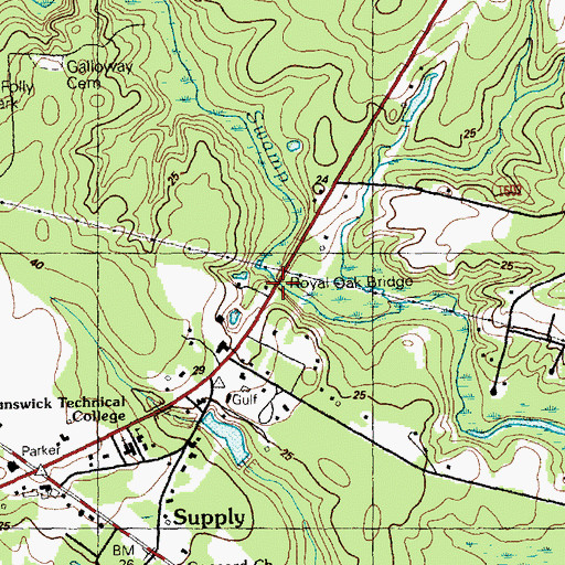 Topographic Map of Royal Oak Bridge, NC