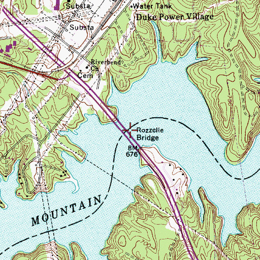 Topographic Map of Rozzelle Bridge, NC