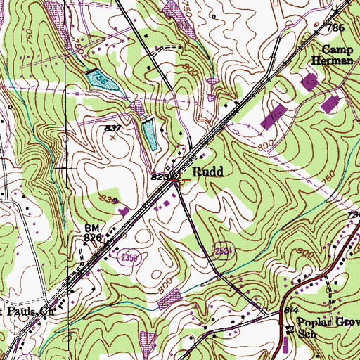 Topographic Map of Rudd, NC