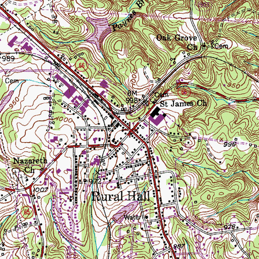 Topographic Map of Rural Hall, NC