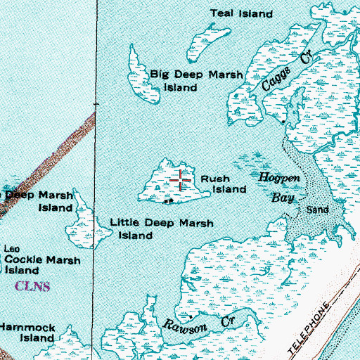 Topographic Map of Rush Island, NC