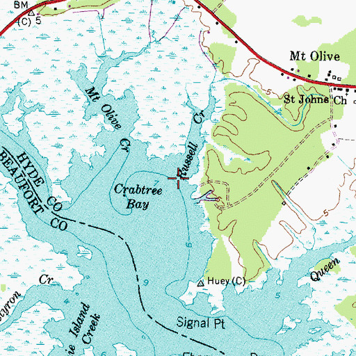 Topographic Map of Russell Creek, NC