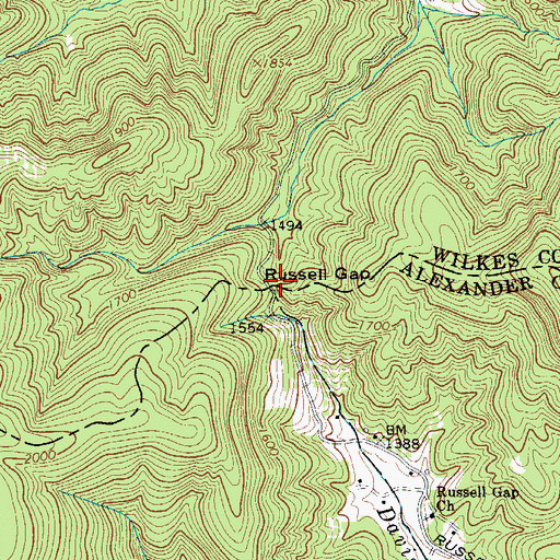 Topographic Map of Russell Gap, NC