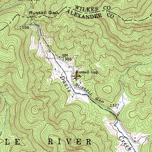 Topographic Map of Russell Gap Baptist Church, NC