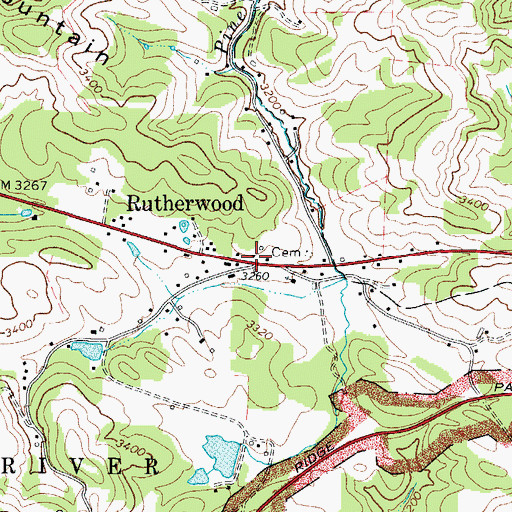 Topographic Map of Rutherwood, NC