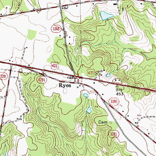 Topographic Map of Ryes, NC