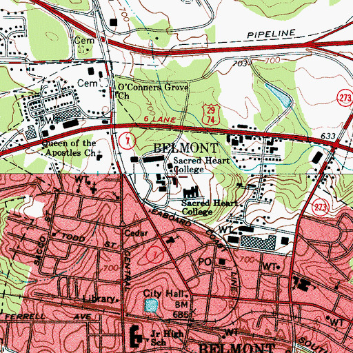 Topographic Map of Sacred Heart College, NC