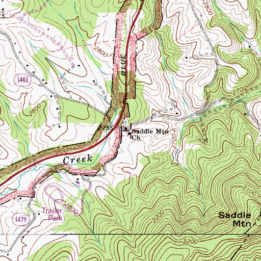 Topographic Map of Saddle Mountain Union Baptist Church, NC