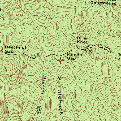 Topographic Map of Saddleback Ridge, NC