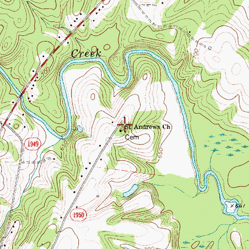 Topographic Map of Saint Andrews Church, NC
