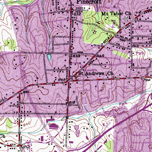 Topographic Map of Saint Andrews Church, NC