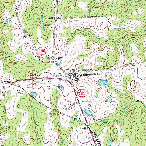 Topographic Map of Saint Andrews Church, NC