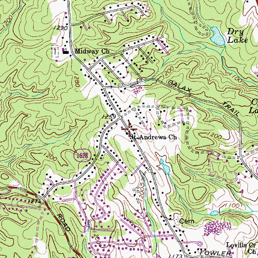 Topographic Map of Saint Andrews Church, NC