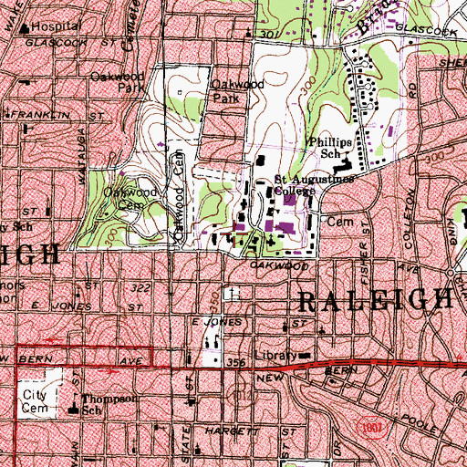 Topographic Map of Saint Augustines College, NC