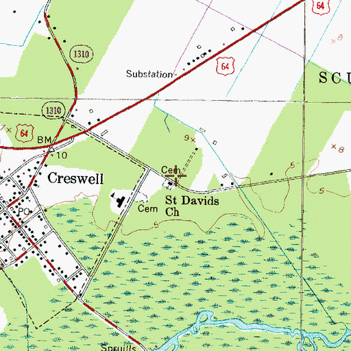 Topographic Map of Saint Davids Church, NC