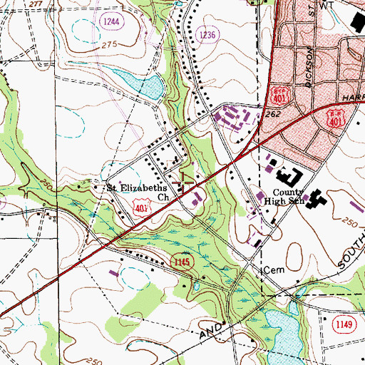 Topographic Map of Saint Elizabeths Church, NC