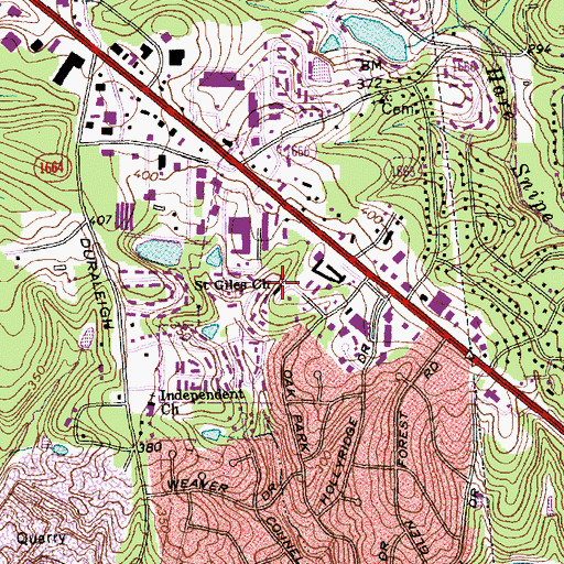 Topographic Map of Saint Giles Church, NC