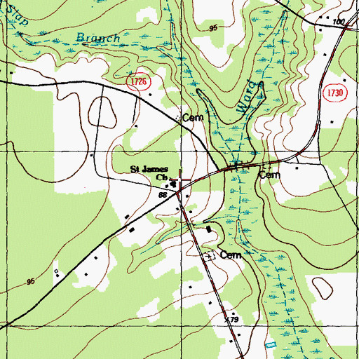 Topographic Map of Saint James Church, NC