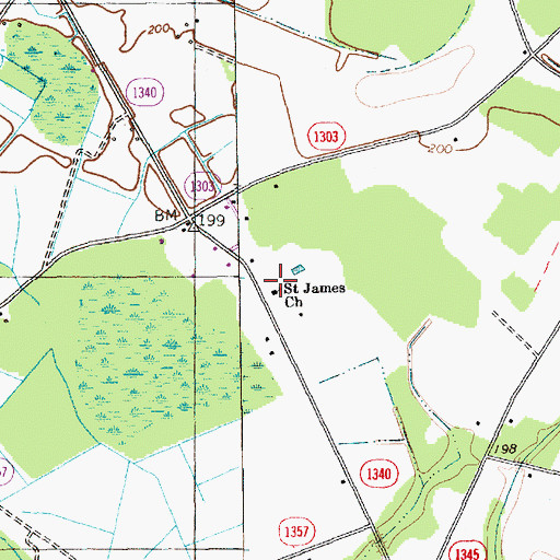 Topographic Map of Saint James Church, NC