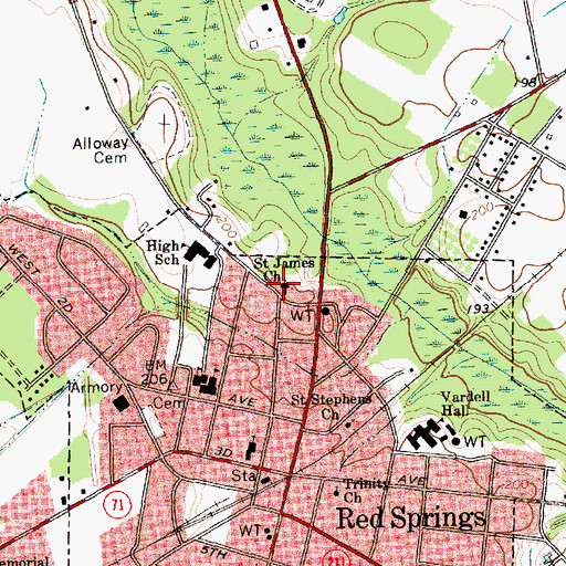 Topographic Map of Saint James Church, NC