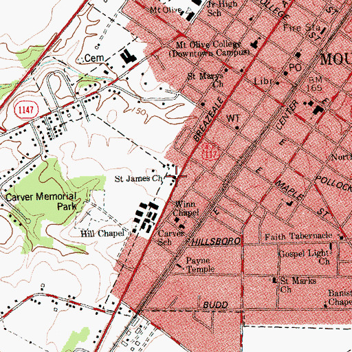 Topographic Map of Saint James Church, NC