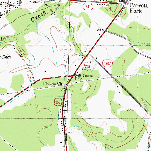 Topographic Map of Saint James Church, NC