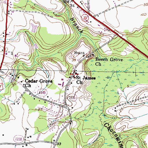 Topographic Map of Saint James Church, NC