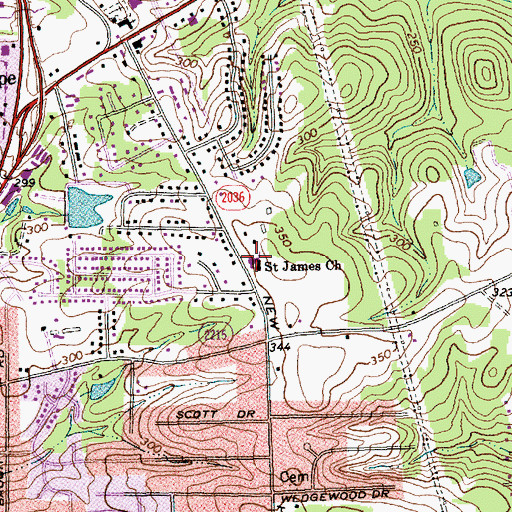 Topographic Map of Saint James Church, NC