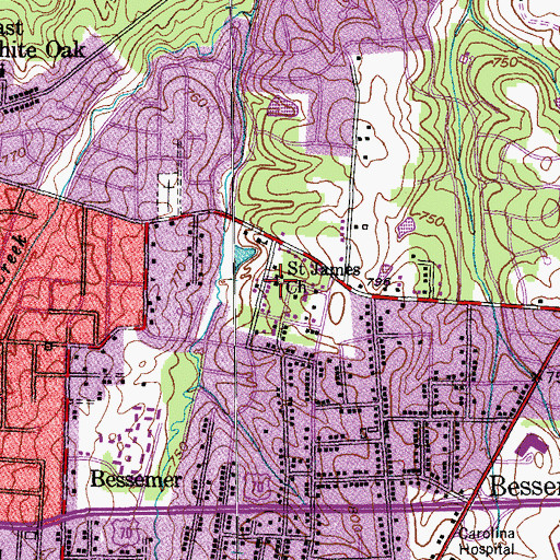 Topographic Map of Saint James Church, NC