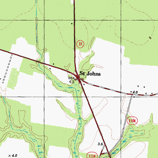 Topographic Map of Saint Johns, NC