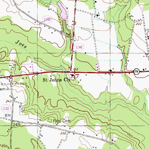 Topographic Map of Saint Johns Church, NC