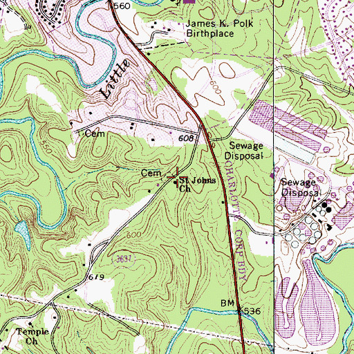 Topographic Map of Saint Johns Church, NC