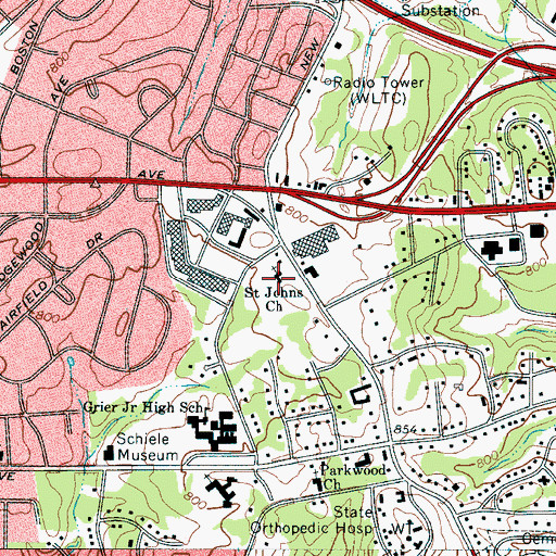 Topographic Map of Saint Johns Church, NC