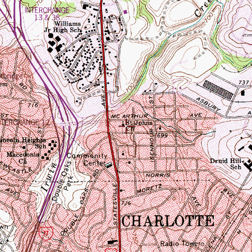 Topographic Map of Saint Johns Church, NC