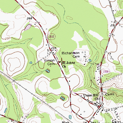 Topographic Map of Saint Johns Church, NC