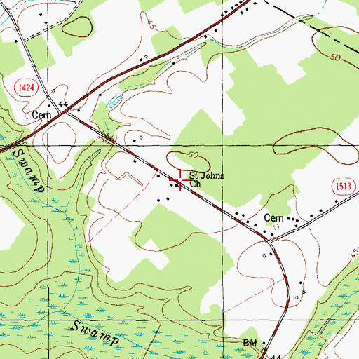 Topographic Map of Saint Johns Church, NC