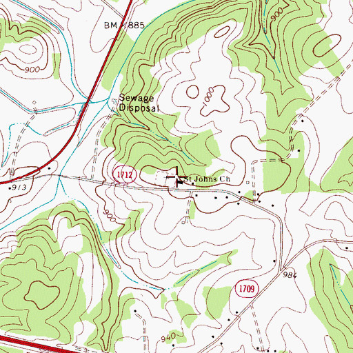 Topographic Map of Saint Johns Church, NC