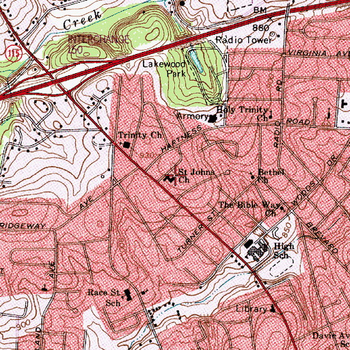 Topographic Map of Saint Johns Church, NC