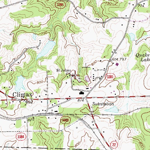 Topographic Map of Saint Johns Church, NC