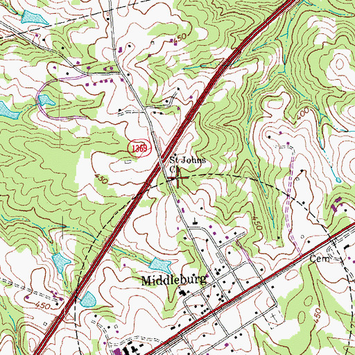 Topographic Map of Saint Johns Church, NC