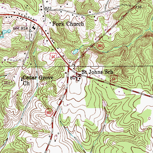 Topographic Map of Saint Johns School, NC
