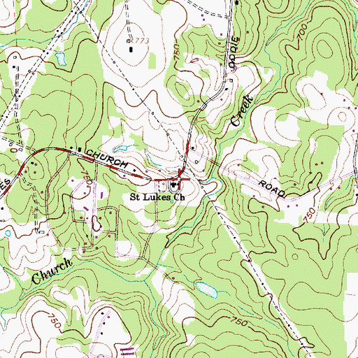 Topographic Map of Saint Lukes Church, NC