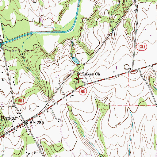 Topographic Map of Saint Lukes Church, NC