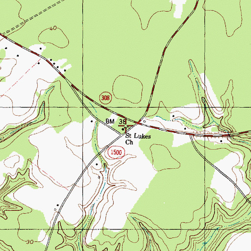 Topographic Map of Saint Lukes Church, NC
