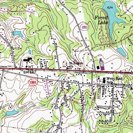 Topographic Map of Saint Lukes Church, NC