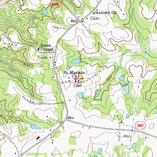 Topographic Map of Saint Mariahs Church, NC
