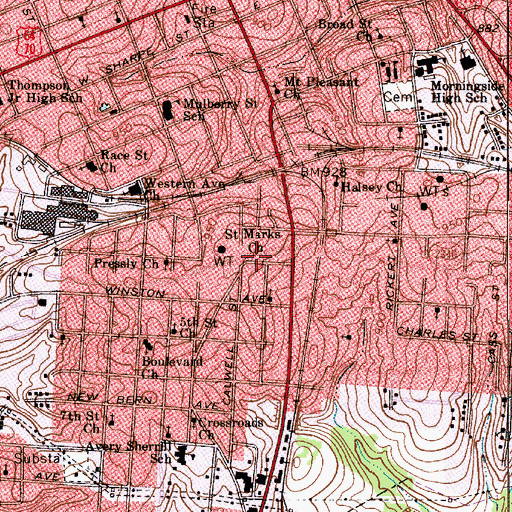 Topographic Map of Saint Marks Church, NC